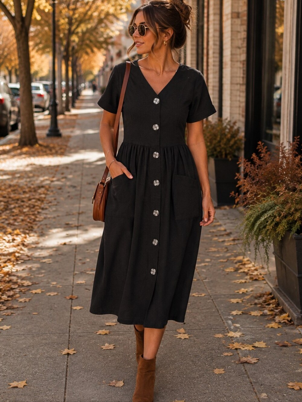 Hailey & Company Black Button-Front Kids Dress with Pockets